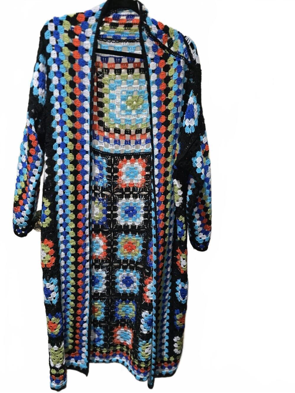 NWOT POL Granny Square Crochet Duster Cardigan OS